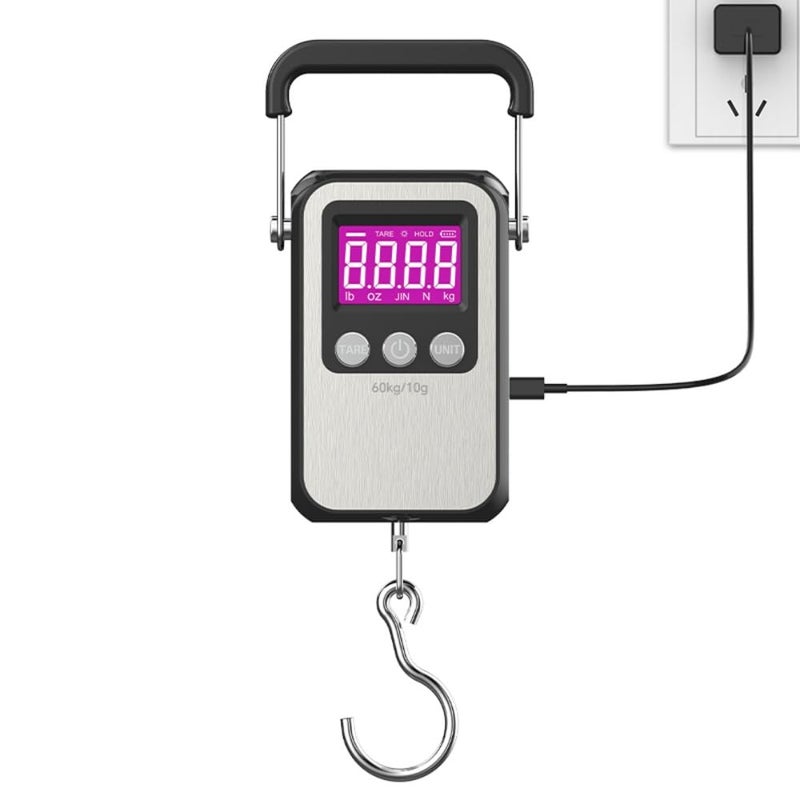 Klau Portable Rechargeable 60 kg / 120 lb Heavy Duty Hanging Scale Luggage Scales with Wide Handle Black for Home Farm Hunting Outdoor - Image 3